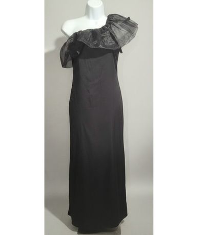 Zara Black One-Shoulder Ruffle Maxi Dress Size S BNWT